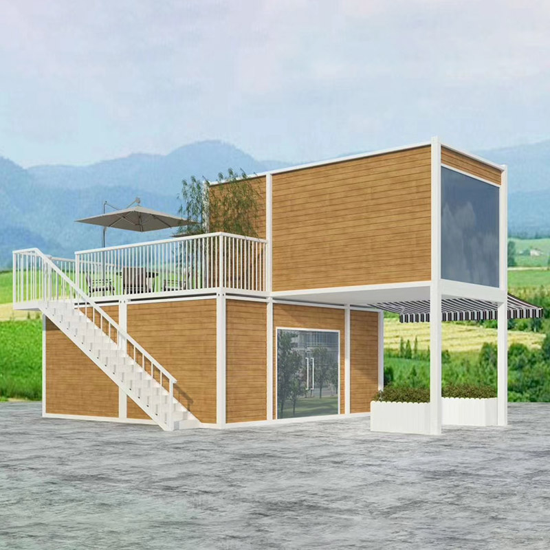 Maison de conteneur à plat plat duplex pour bureau et salon avec une terrasse